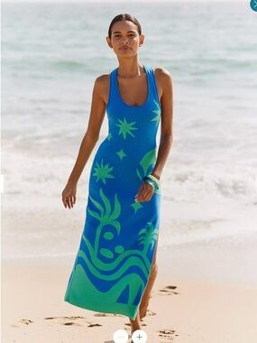 Blue & Green Graphic Tank Swim Cover Maxi